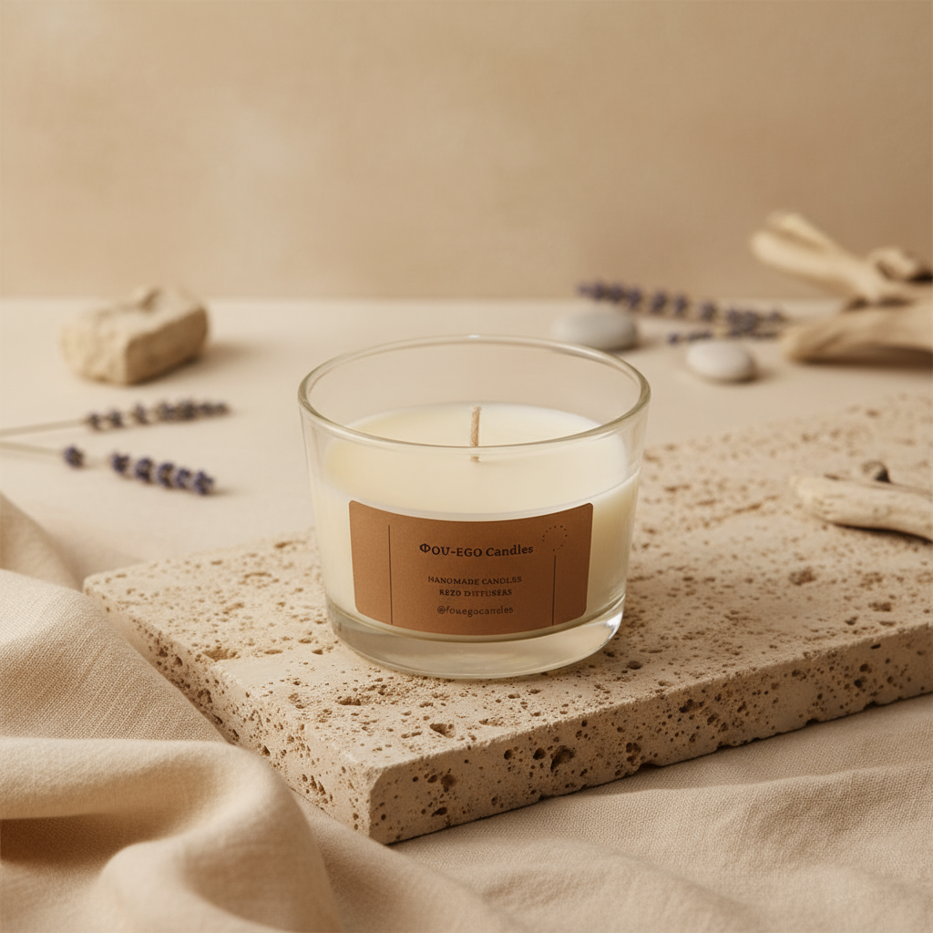 Αρωματικό Κερί Σόγιας in elegant Greek-inspired setting